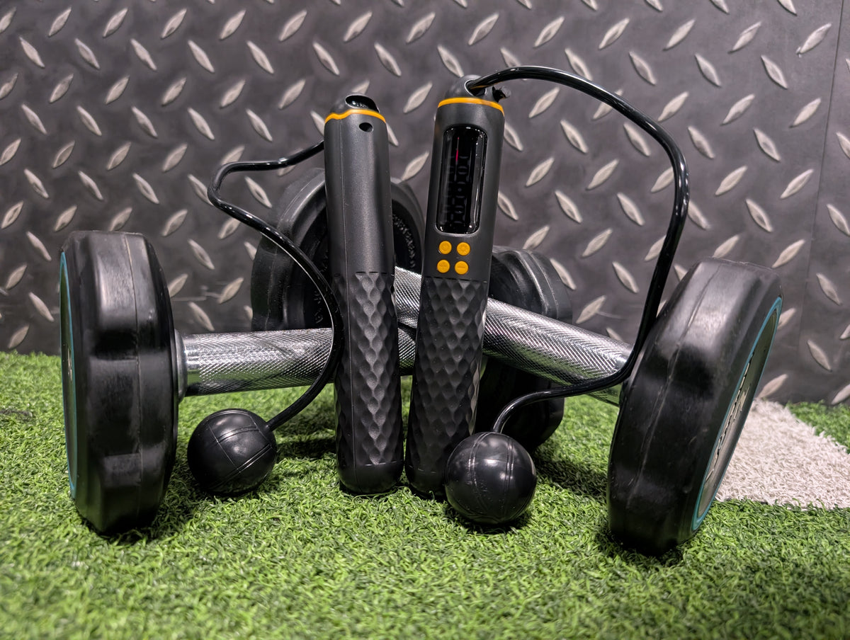 Flick Jump smart jump rope shown in both rope and cordless gravity-ball mode